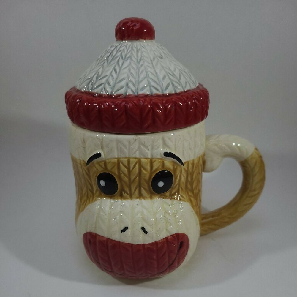 Sock Monkey Coffee Cup Mug with Lid